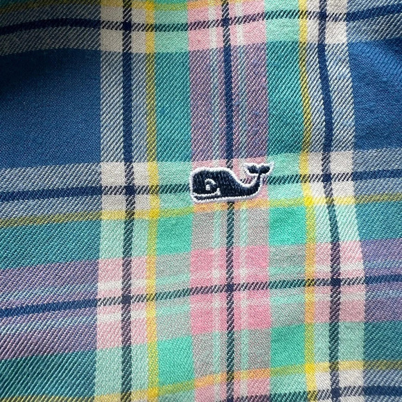Vineyard Vines Little River Plaid Popover Shirt Women’s Size 0 Pink Green Blue - Picture 3 of 8